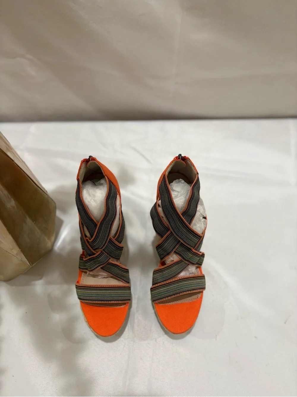 Chinese Laundry Orange and Olive Woven Espadrille Platform Sandals